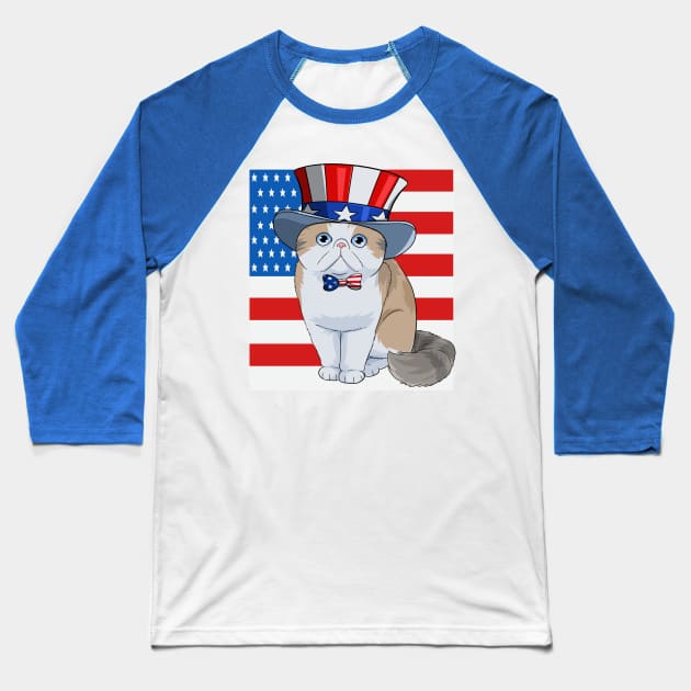 Exotic Shorthair Cat 4th of July Baseball T-Shirt by Noseking